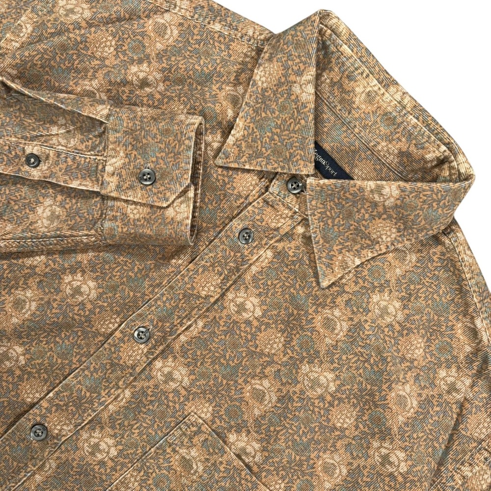 Zegna Sport Long Sleeve Sport Shirt Mens XL Brown Floral Corduroy Button Up